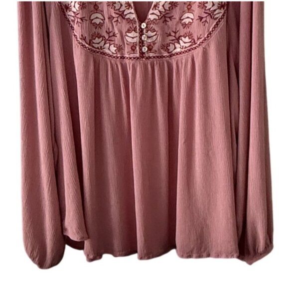 Nurture By Westbound Blouse Womens 3X Peasant Boho Pink Embroidered Plus Size - Picture 3 of 7